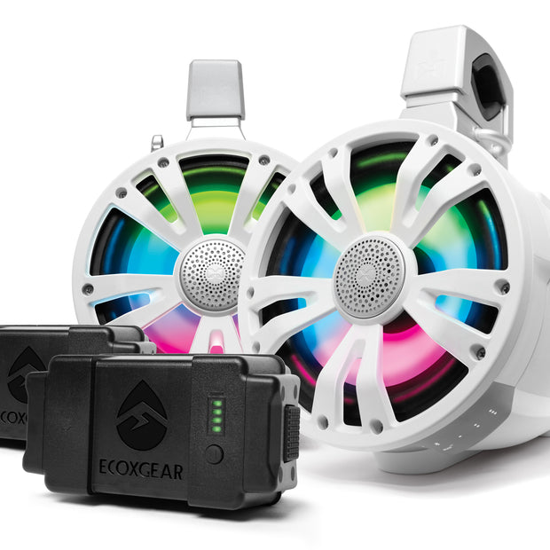 Extrmtower 2 Pk 8  Spkr 2 Amp Speakers + 2 Batteries Wht