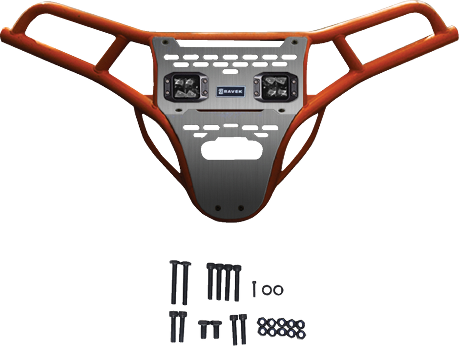 RAVEK Front Bumper/Skid Plate with White Lights - Orange - RZR XP 1000 64-317ORL