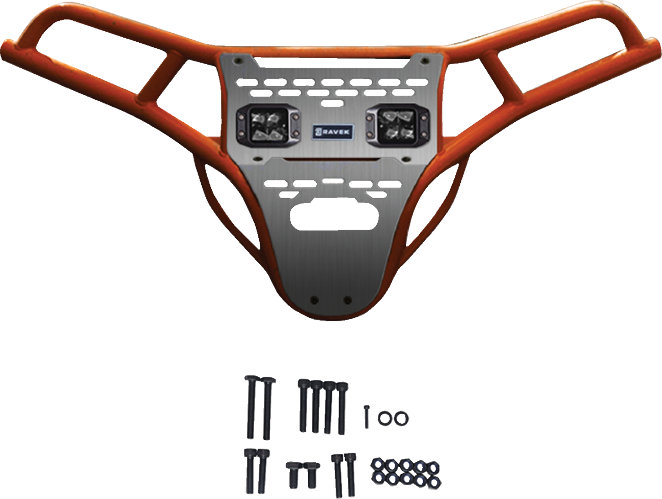 RAVEK Front Bumper/Skid Plate with White Lights - Orange - RZR XP 1000 64-317ORL
