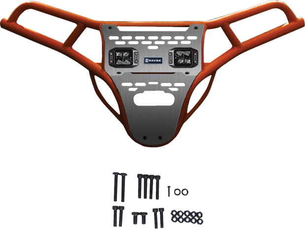 RAVEK Front Bumper/Skid Plate with White Lights - Orange - RZR XP 1000 64-317ORL