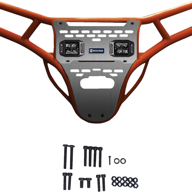 RAVEK Front Bumper/Skid Plate with White Lights - Orange - RZR XP 1000 64-317ORL