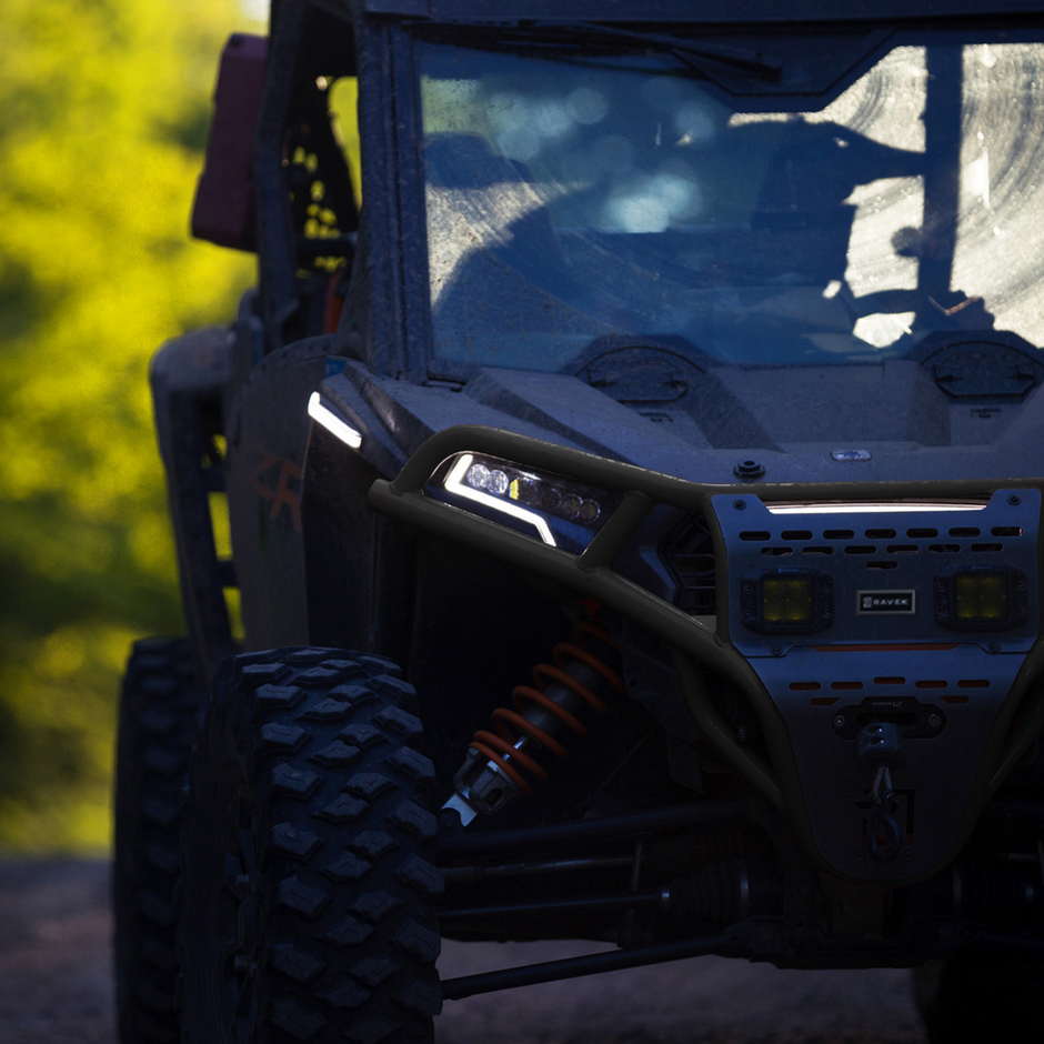 RAVEK Front Bumper/Skid Plate with Amber Lights - Black - RZR XP 1000 64-317BKLA