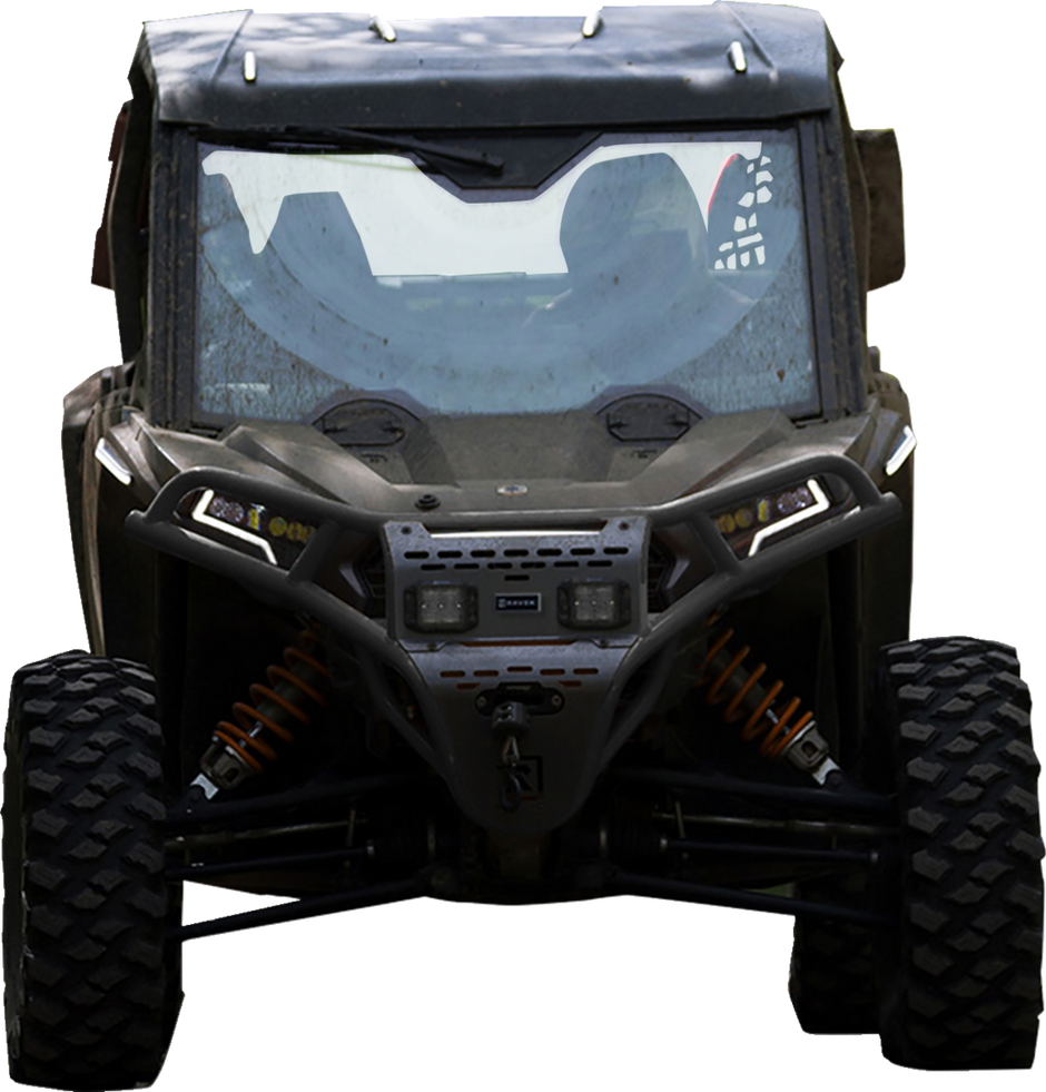 RAVEK Front Bumper/Skid Plate with White Lights - Black - RZR XP 1000 64-317BKL