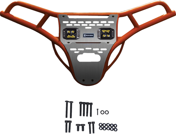 RAVEK Front Bumper/Skid Plate with Amber Lights - Orange - RZR XP 1000 64-317ORLA
