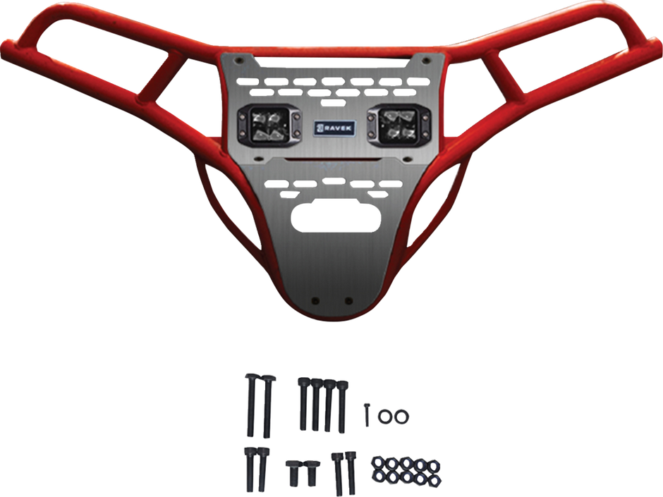 RAVEK Front Bumper/Skid Plate with White Lights - Red - RZR XP 1000 64-317RDL