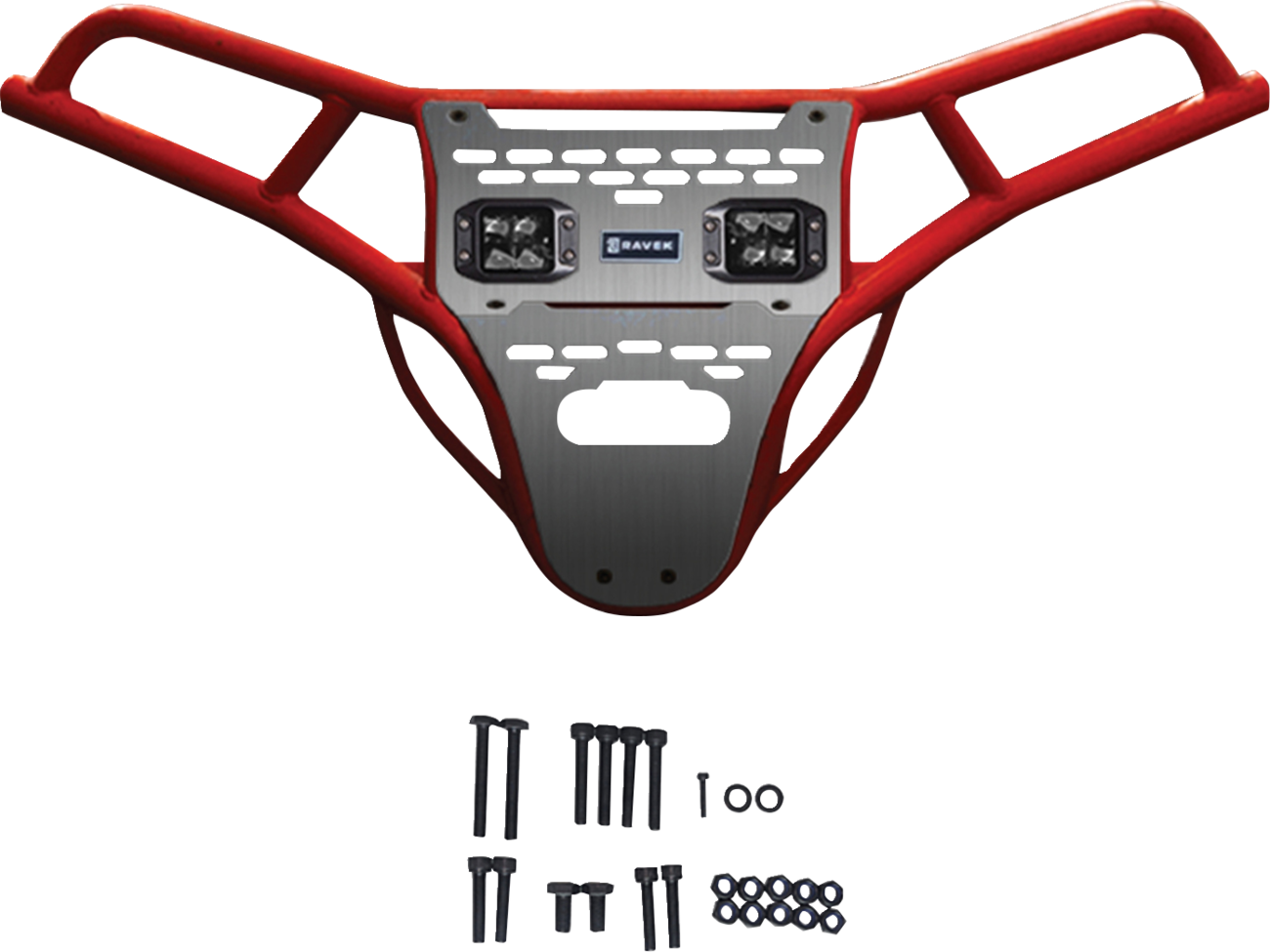 RAVEK Front Bumper/Skid Plate with White Lights - Red - RZR XP 1000 64-317RDL