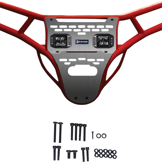 RAVEK Front Bumper/Skid Plate with White Lights - Red - RZR XP 1000 64-317RDL