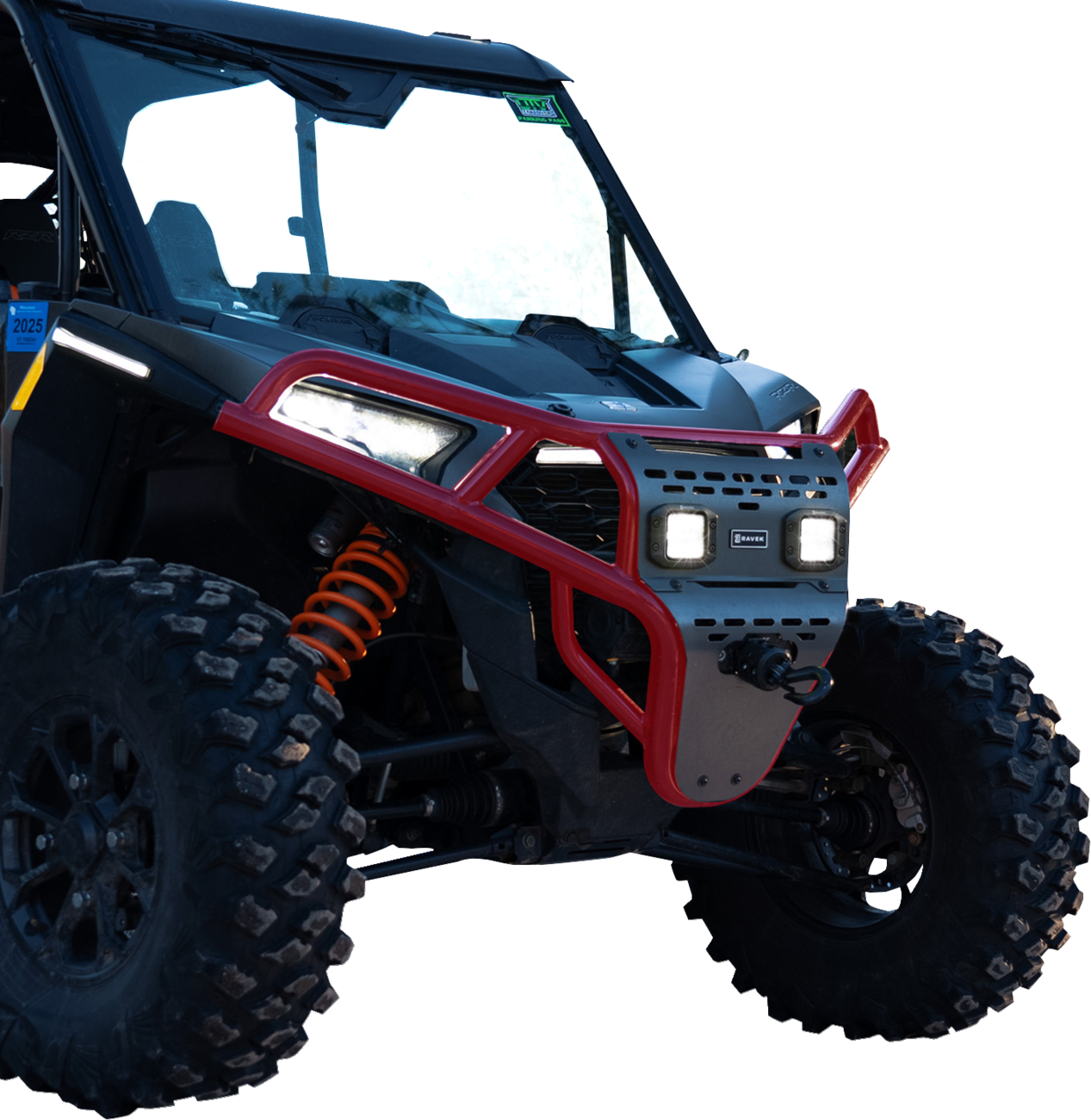 RAVEK Front Bumper/Skid Plate with White Lights - Red - RZR XP 1000 64-317RDL