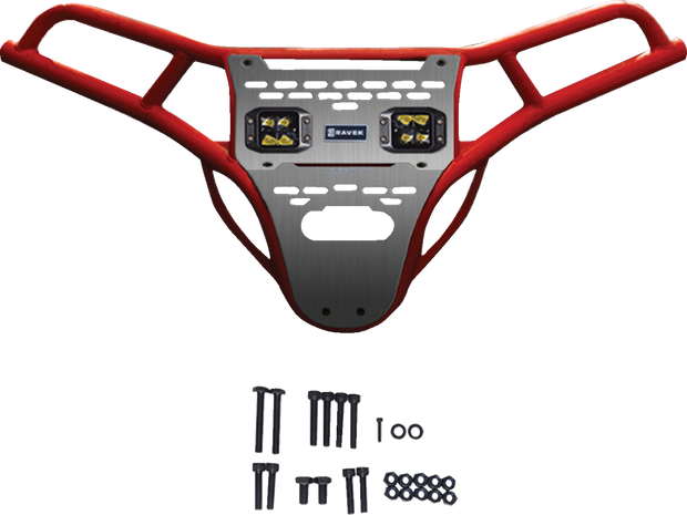 RAVEK Front Bumper/Skid Plate with Amber Lights - Red - RZR XP 1000 64-317RDLA
