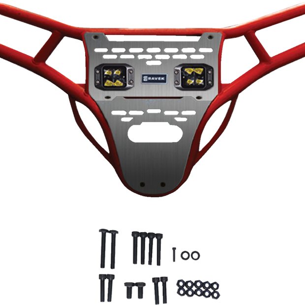 RAVEK Front Bumper/Skid Plate with Amber Lights - Red - RZR XP 1000 64-317RDLA