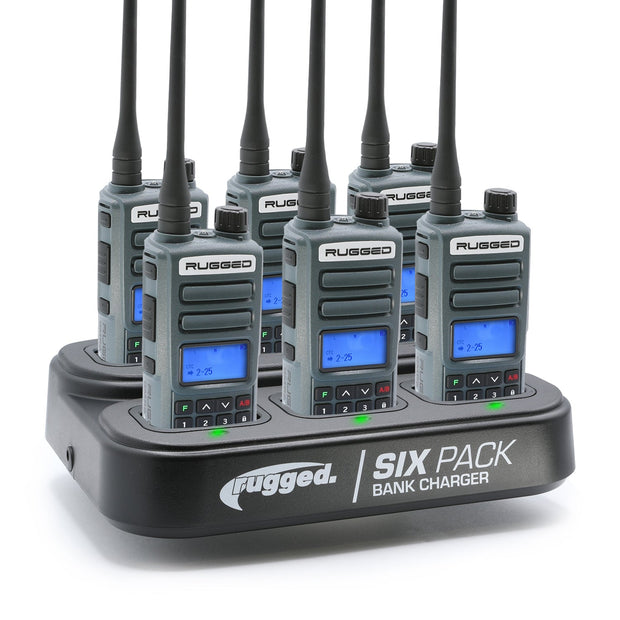 BUNDLE - 6 PACK Bank Charger with GMR2 PLUS GMRS / FRS Two Way Radios Grey