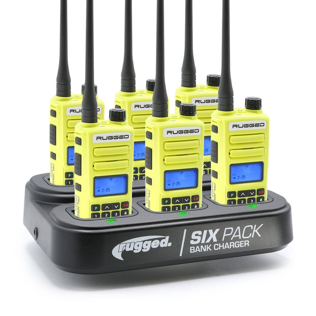 BUNDLE - 6 PACK Bank Charger with GMR2 PLUS GMRS / FRS Two Way Radios Grey